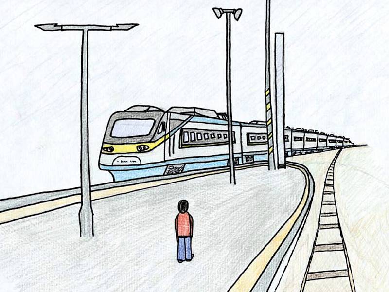 Splněný sen. Jedna z ilustrací Janise Mahbouliho v knize Pohádky z nádraží.
