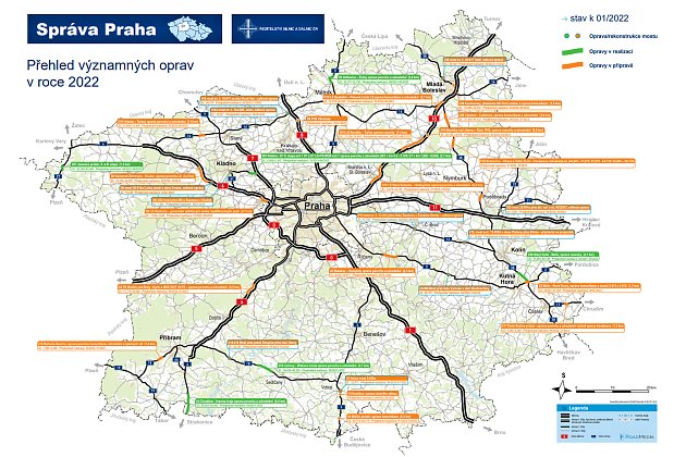 Přehled významných oprav silnic a dálnic na území Středočeského kraje v roce 2022.