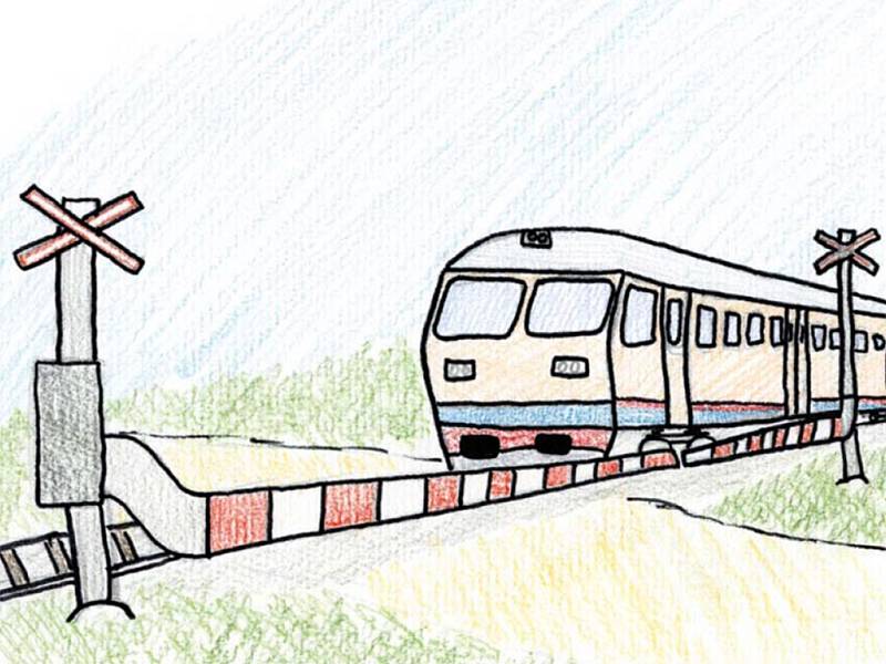 O neposlušné závoře. Jedna z ilustrací Janise Mahbouliho v knize Pohádky z nádraží.