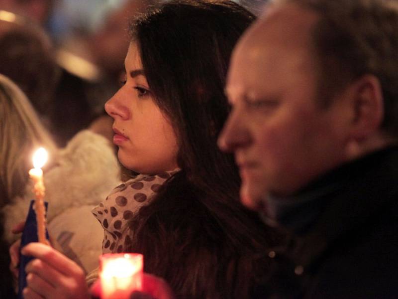 Demonstrace Ukrajinců kvůli součastné situaci na Ukrajině. Václavské náměstí 20.února.