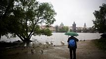 Vytrvalý déšť pokračoval nad Prahou i 31. května. 