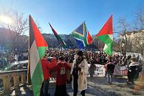Z demonstrace na podporu Palestiny 20. ledna 2024 na náměstí Míru v Praze.