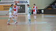 Z futsalového derby v první lize Slavia - Bohemians (3:1).