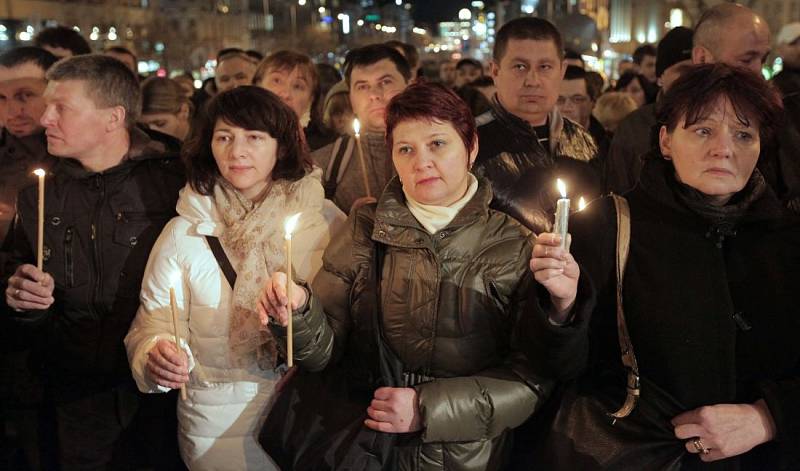 Demonstrace Ukrajinců kvůli součastné situaci na Ukrajině. Václavské náměstí 20.února.