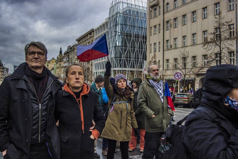 Demonstrace proti povinné vakcinaci, Praha 9. ledna 2022.