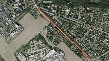 Vídeňská ulice - satelitní mapa opravovaného úseku.