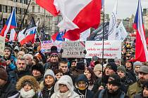 Demonstrace Za svobodu a občanská práva, proti povinnému tečkování a třídění občanů do více kategorií v Praze 30. ledna 2022.