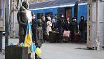 Vlak s uprchlíky z Ukrajiny na Hlavním nádraží v Praze.