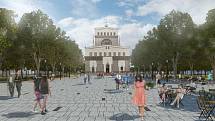 Vizualizace projektu revitalizace náměstí Jiřího z Poděbrad v Praze.
