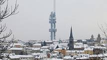 Sníh v Praze v úterý 5. ledna 2016 na Žižkově.