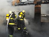 Požár v areálu výstaviště v Letňanech. 