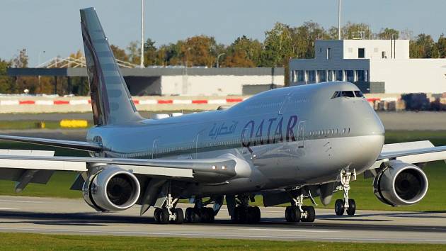 Boeing 747-8 BBJ Qatar Amiri Flight v Praze.