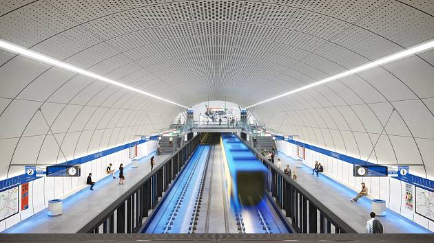 Praha představila nové návrhy stanic metra připravované linky D. Stanice Pankrác, umělecké ztvárnění Jakub Nepraš.