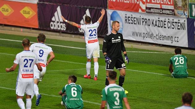 FK Mladá Boleslav - Bohemians Praha 1905, 4. července 2020 v Mladé Boleslavi. Lukáš Budínský z Boleslavi se raduje ze vstřeleného gólu.