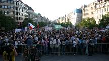 Demonstrace na Václavském náměstí proti A. Babišovi a M. Zemanovi. 