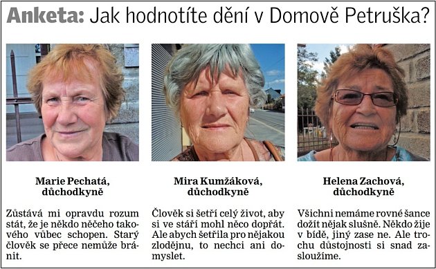 Anketa: Jak hodnotíte dění v Domově Petruška v Šestajovicích.