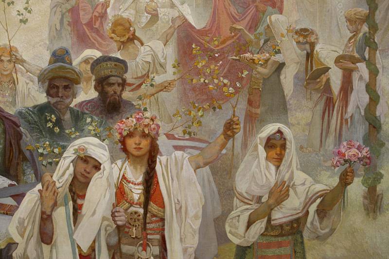 Zahájení výstavy Slovanské epopeje malíře Alfonse Muchy proběhlo 9. května v pražském Veletržním paláci. 