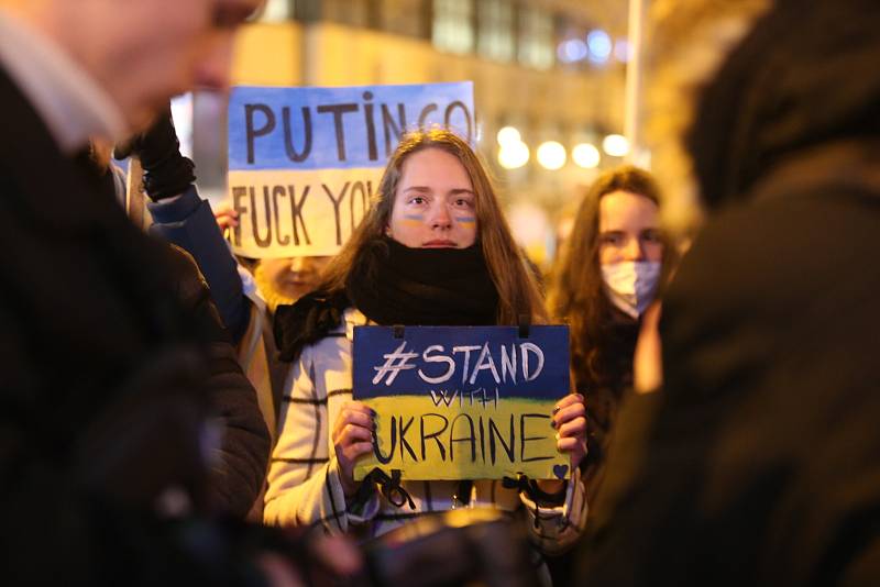 Z demonstrace na Václavském náměstí 4. března 2022.