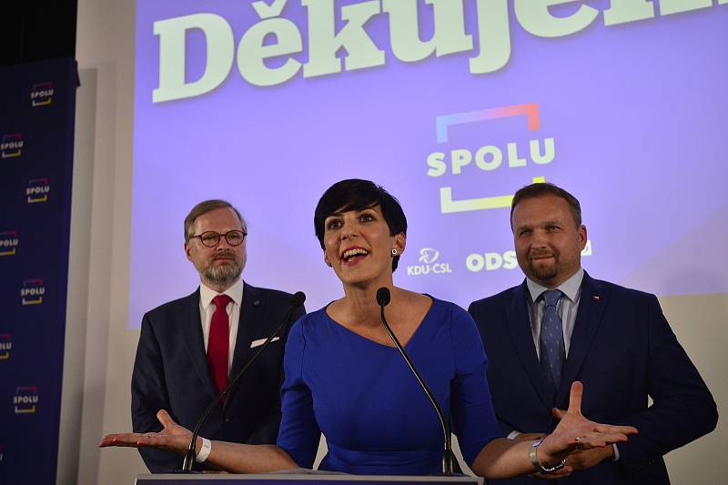 Volební štáb vítězů voleb koalice Spolu v hotelu v centru Prahy.
