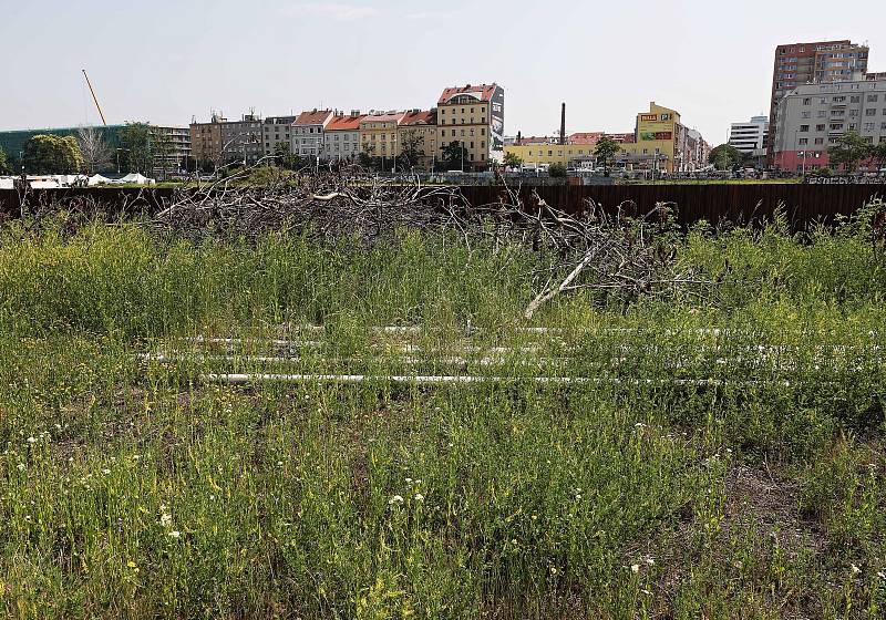 Pozemky mezi nádražím Holešovice a Vltavskou.