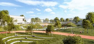 Nová městská čtvrť v Letňanech - vizualizace - Na pozemcích stávajícího sportovního letiště v pražských Letňanech vznikne nová městská čtvrť (na vizualizaci).