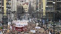 Demonstrace proti vládním reformám vysokých škol proběhla 29. února v centru Prahy.