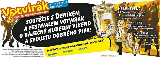 Soutěžte s Deníkem a s festivalem Votvírák o báječný hudební víkend a spoustu dobrého piva!