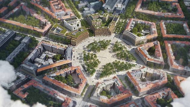 Návrhy ze soutěže na dostavbu 4. kvandrantu Vítězného náměstí v Dejvicích – 2. místo: Cityförster (NL) + Studio Perspektiv (ČR).