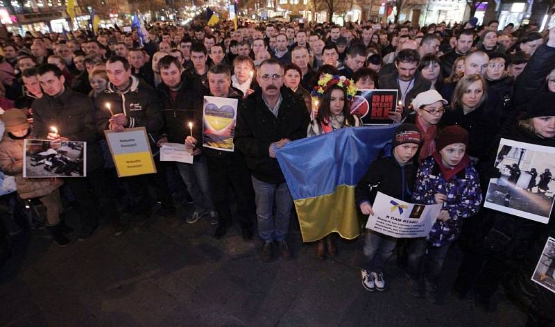 Demonstrace Ukrajinců kvůli součastné situaci na Ukrajině. Václavské náměstí 20.února.