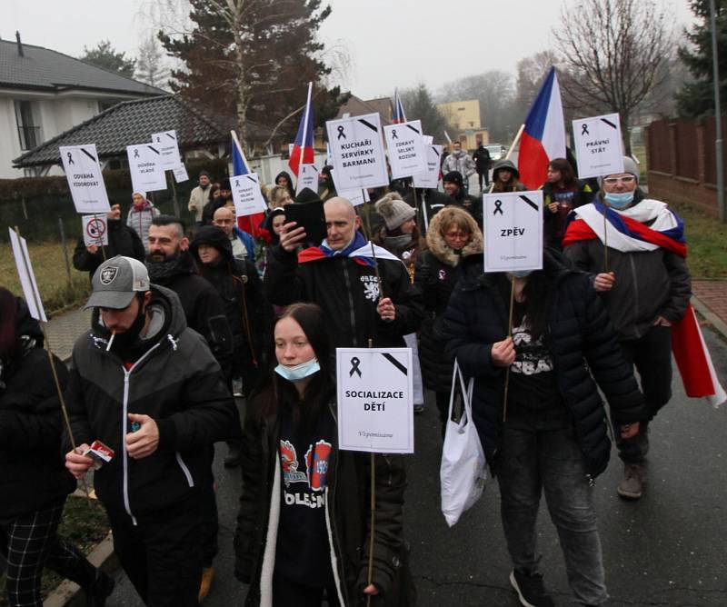 Nespokojení občané se v neděli 3. ledna 2021 sešli v Průhonicích ve smutečním průvodu za zbytečné oběti covid-19 až před dům premiéra Andreje Babiše (ANO).