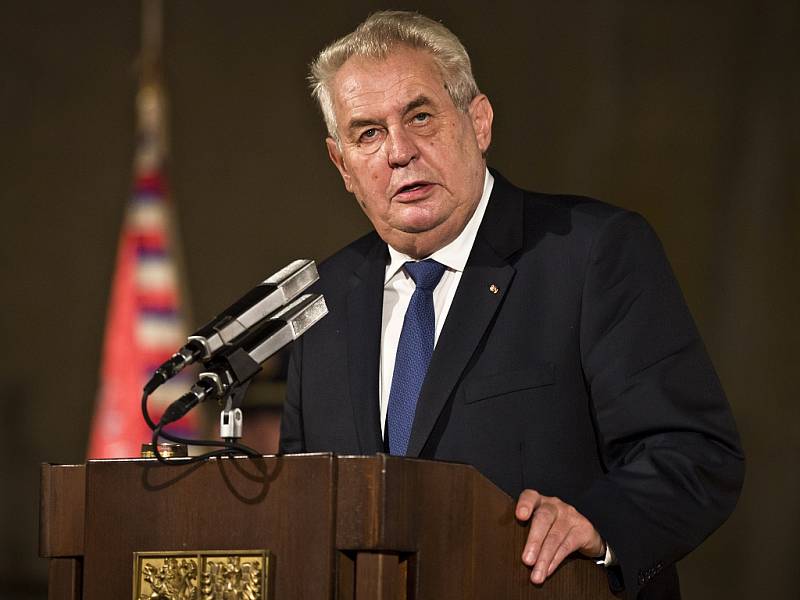 Prezident ČR Miloš Zeman při slavnotním předávání státních vyznamenání na Pražském hradě.