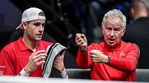 Laver cup, hraný 22. září v Praze. Zápas Dominic Thiem,Team Europe proti John Isner, Team World