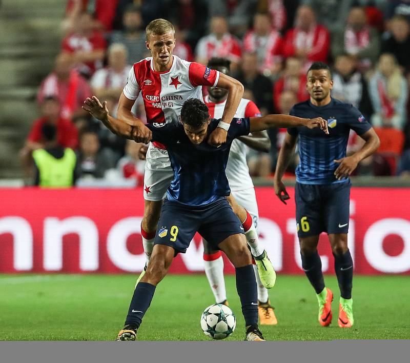 Play off Ligy mistrů mezi SK Slavia Praha a APOEL FC, hrané 23. srpna v Praze.