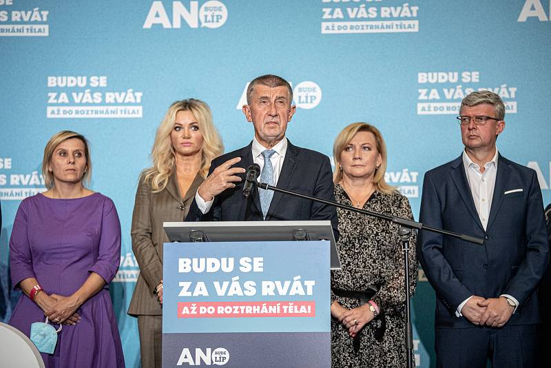 Tisková konference v sídle ANO, 9. října 2021 v Praze.