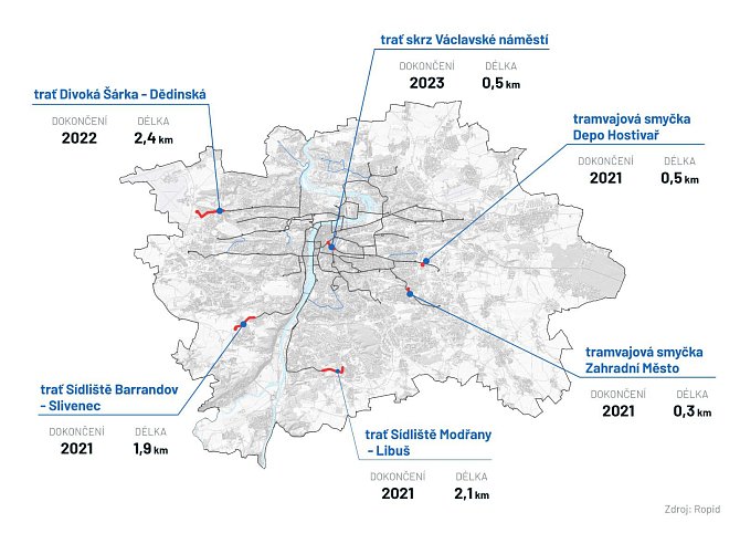 Praha chce během čtyř let postavit čtyři nové tramvajové tratě. Do roku 2030 má ambici postavit skoro 40 kilometrů nových kolejí.