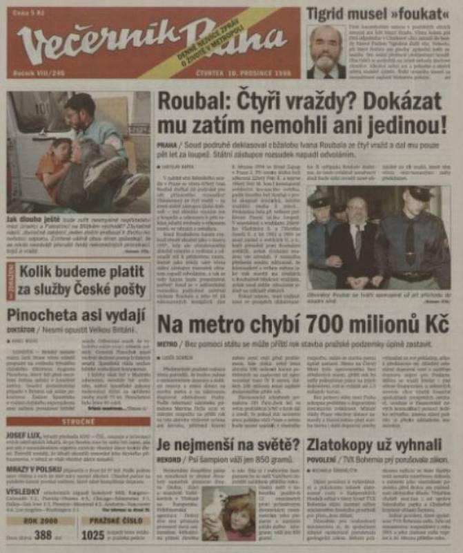 Večerník Praha z 10. prosince 1998.
