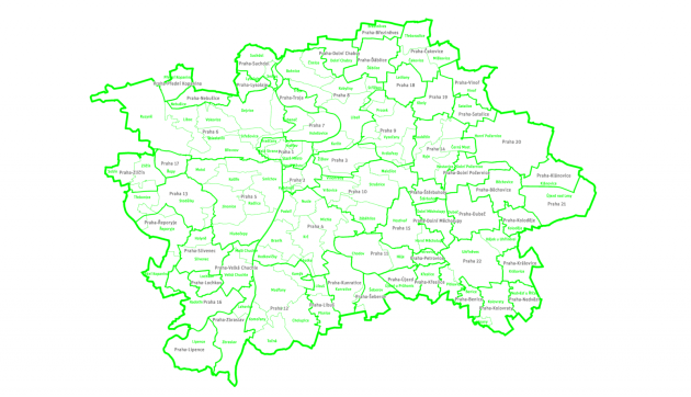 Praha má 57 městských částí. Dělí se na 112 katastrálních území.