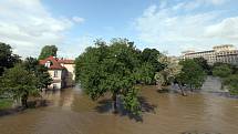 Povodně v Praze v úterý 4. června. Ostrov Štvanice.