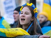Z demonstrace Zastavme válku na Ukrajině! v pátek 25. února 2022.