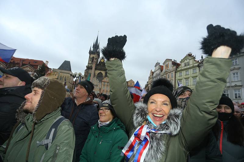 Demonstrace na Staroměstském náměstí v neděli 10. ledna 2021.