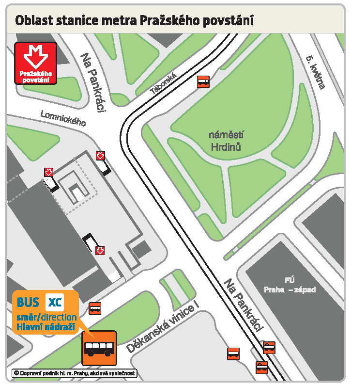 Kde najdete náhradní bus ve stanici Pražského povstání.