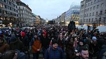 Z demonstrace na Václavském náměstí 4. března 2022.