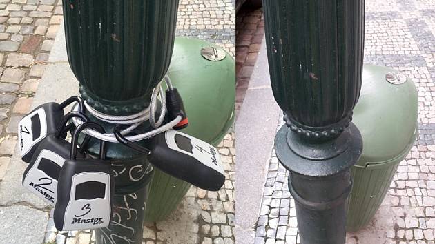 Městská firma Technologie hlavního města Prahy (THMP) upozorňuje, že boxy na klíče od sdílených bytů nepatří na sloupy veřejného osvětlení.