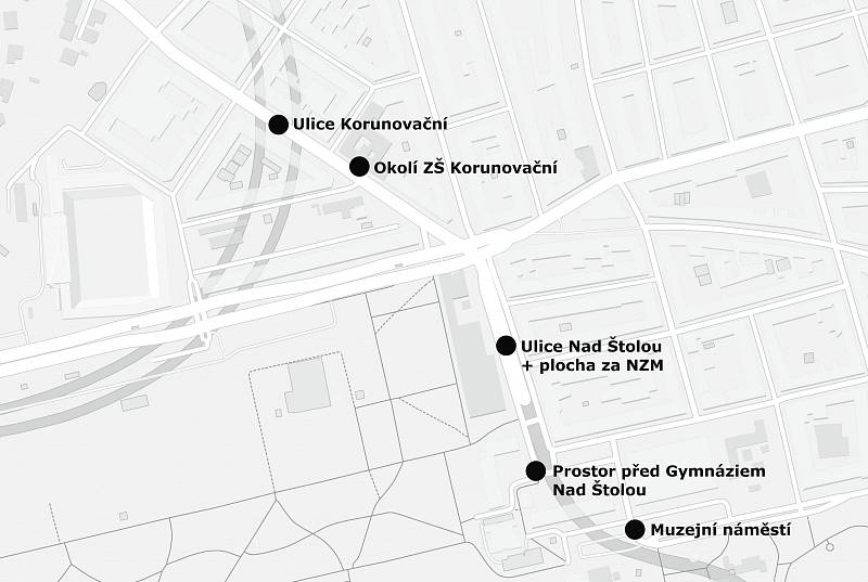 Mapka Letenského muzejního distriktu.