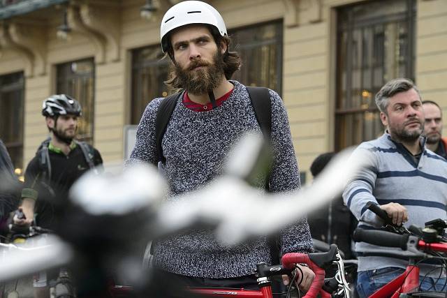 Protest cyklistů v centru Prahy. 