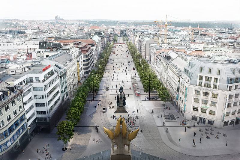 Praha schválila novou studii revitalizace Václavského náměstí. Tramvaje nově pojedou po obou stranách a ne středem, jak se plánovalo dříve.