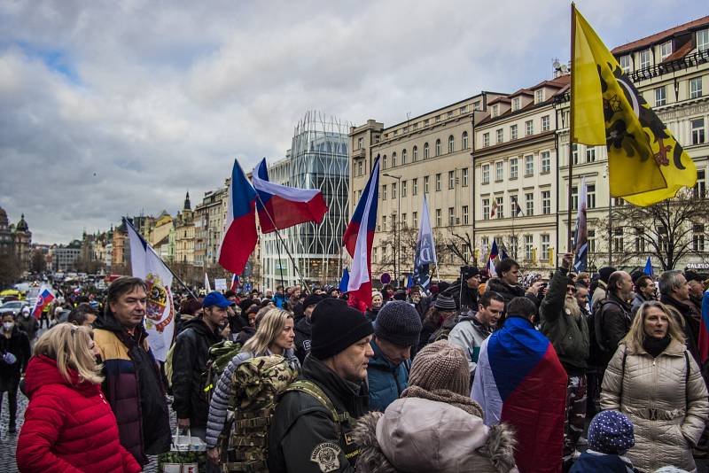 Demonstrace proti povinné vakcinaci, Praha 9. ledna 2022.