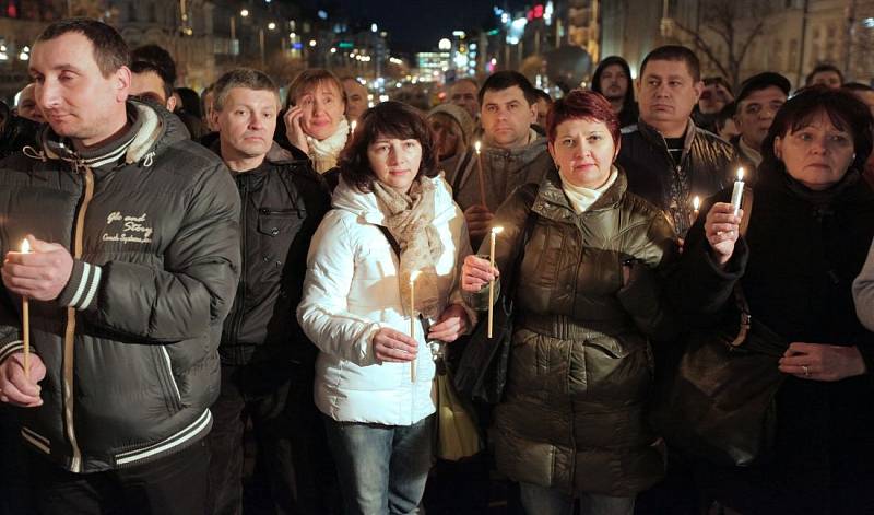 Demonstrace Ukrajinců kvůli součastné situaci na Ukrajině. Václavské náměstí 20.února.