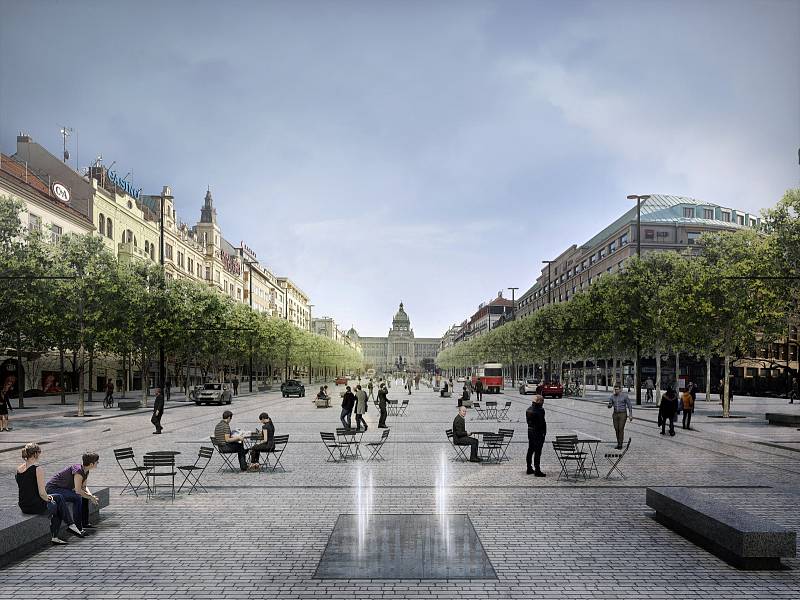 Praha schválila novou studii revitalizace Václavského náměstí. Tramvaje nově pojedou po obou stranách a ne středem, jak se plánovalo dříve.