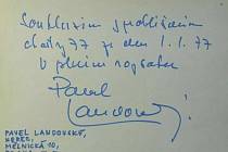 Podpis Pavla Landovského pod Chartou 77.